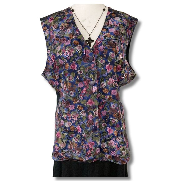 NORTHERN TRADITIONS Vintage floral print tapestry vest ~ LARGE fairycore top - Picture 1 of 10